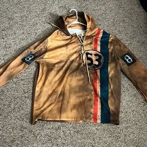 Unbranded hooded sweatshirt. Has distressed look